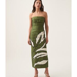 NWT Aje Jasmine Midi Dress, Olive Green  - AU size 8, US 4
